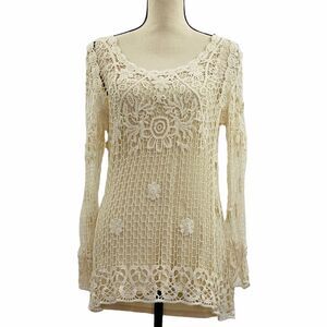 YAIRA Crochet Lace Ivory Pullover Sweater Medium